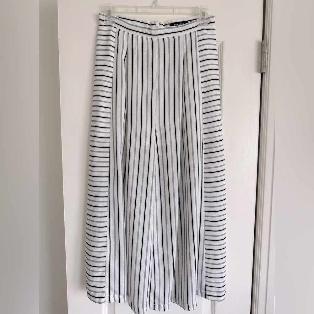 Doe & Rae Striped Wide Leg Capri Summer Pants, Black & White, size Small